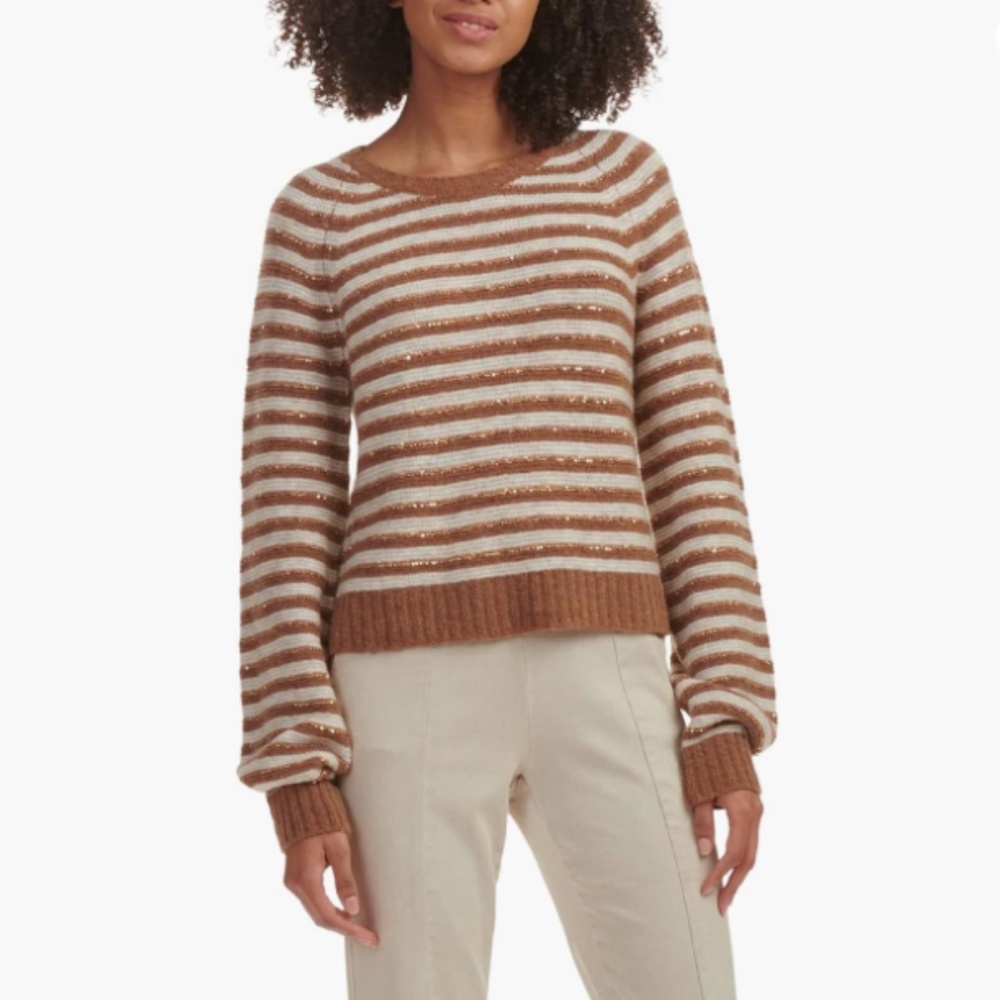 Splendid Walnut Striped Sequin Detail Maisie Crew… - image 5